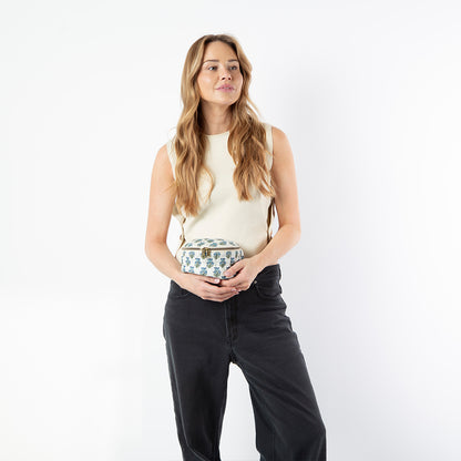 Circle Travel Case - Aqua Block Print