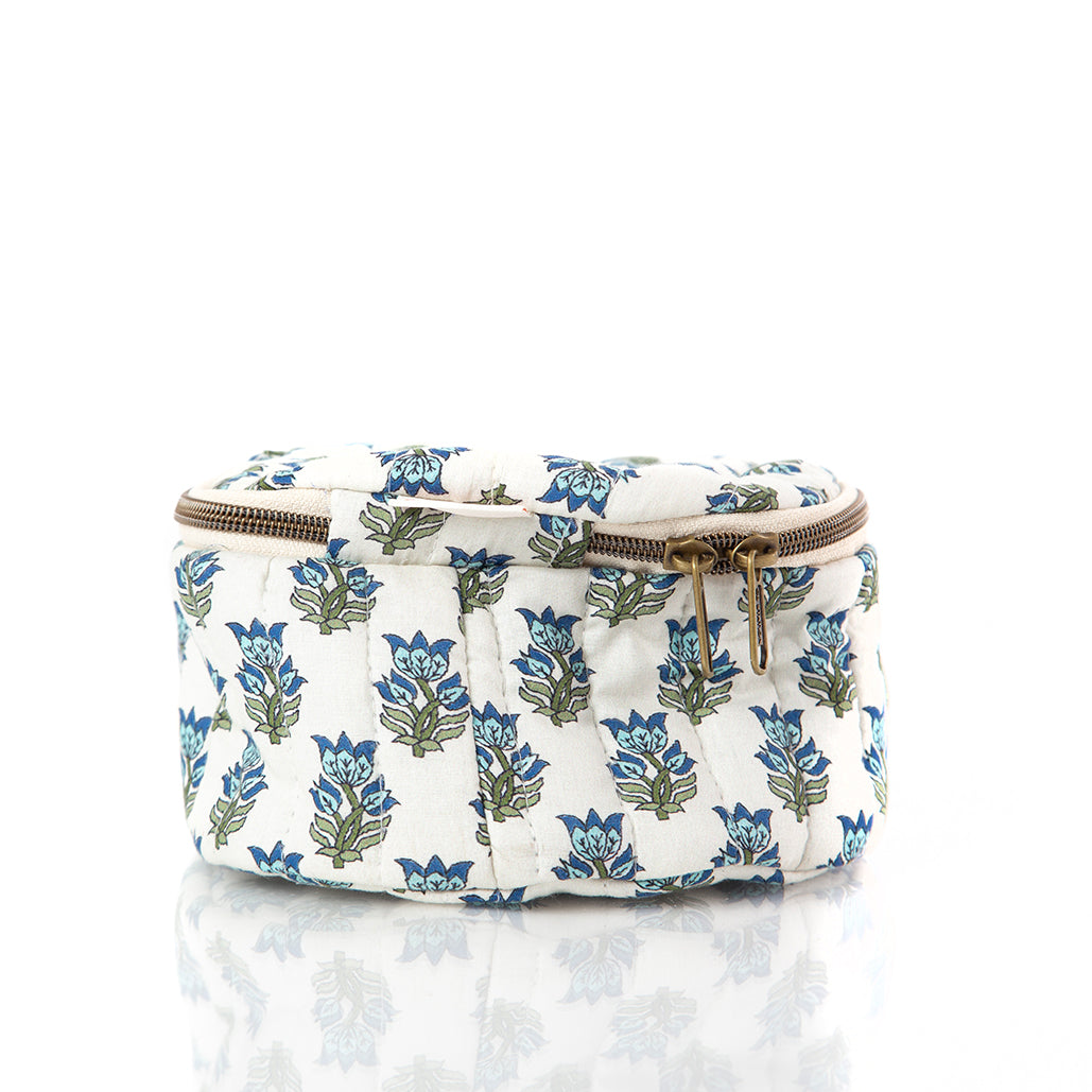 Circle Travel Case - Aqua Block Print