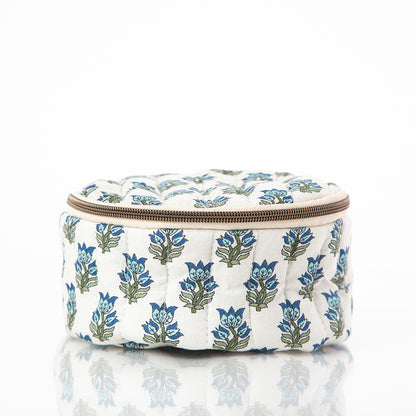 Circle Travel Case - Aqua Block Print