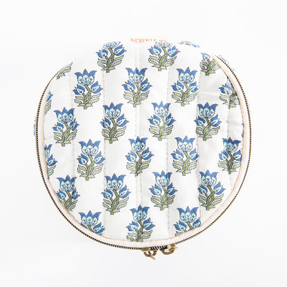 Circle Travel Case - Aqua Block Print