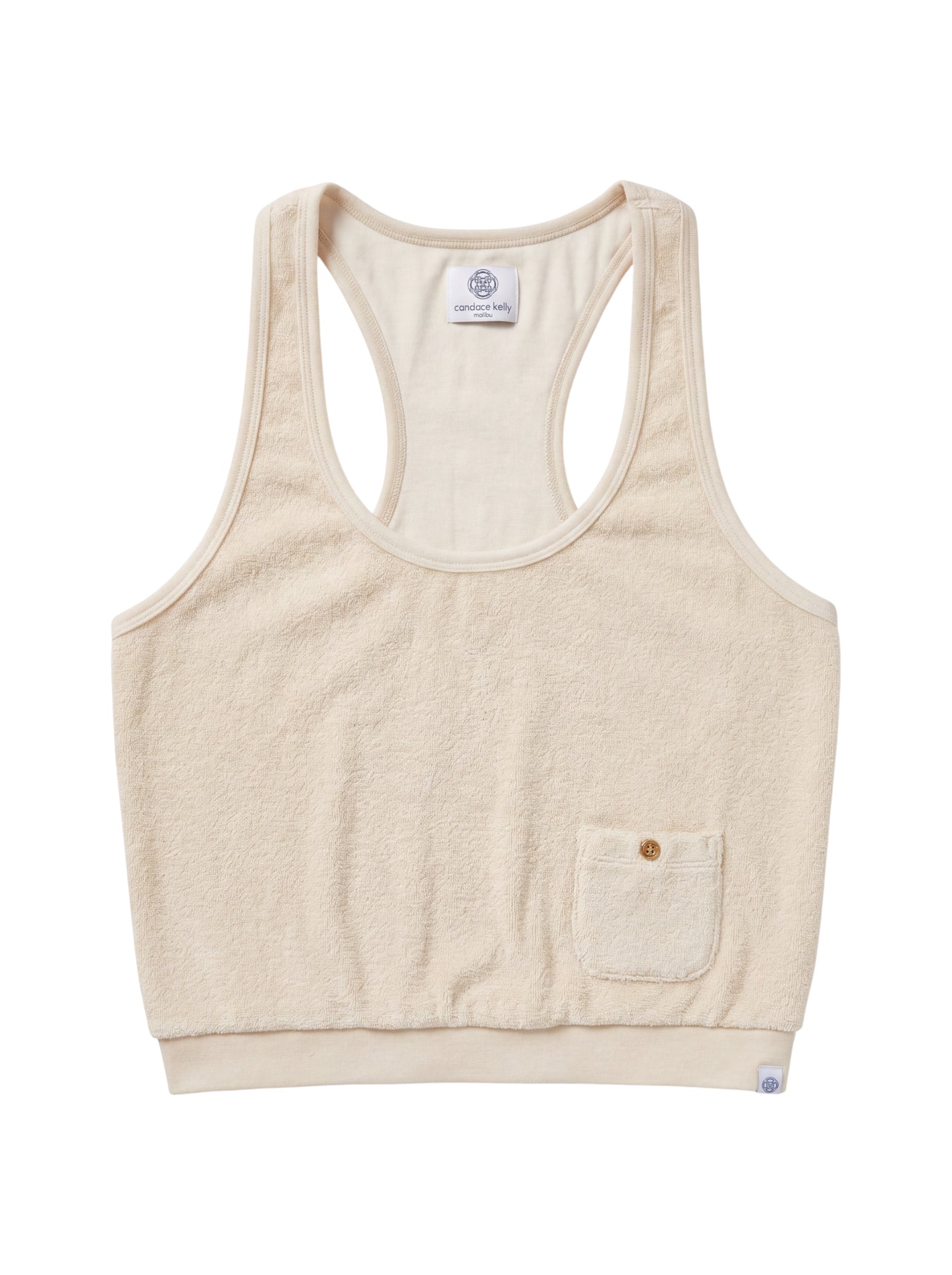 Beige tank top with a pocket on a white background