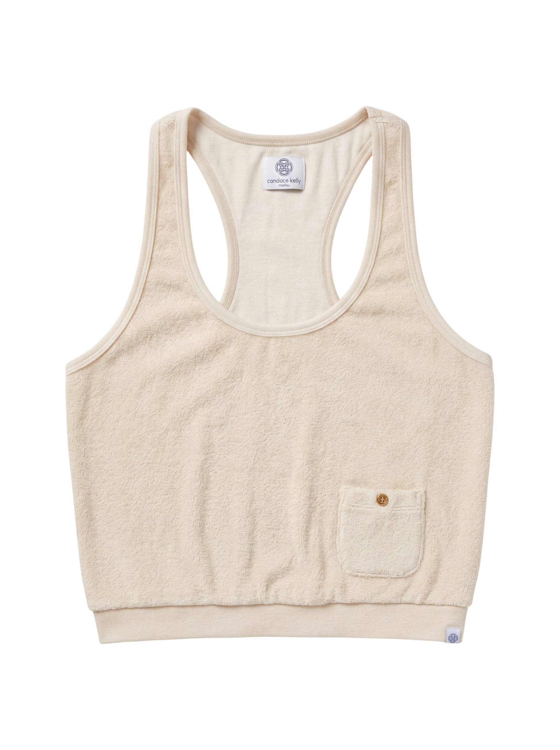 Beige tank top with a pocket on a white background