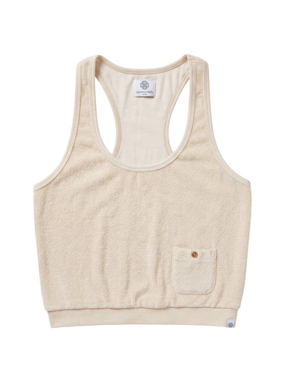 Beige tank top with a pocket on a white background